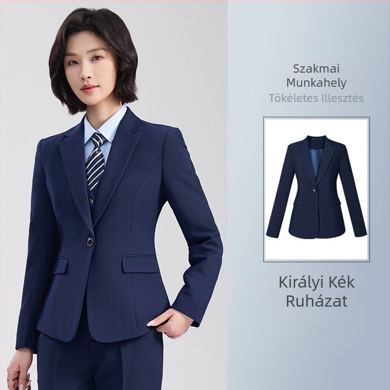 Uniszex mellény és öltöny szett, üzleti formális stílus, egyrészes, kétgombos, laza szabás, poliészter 70,4%