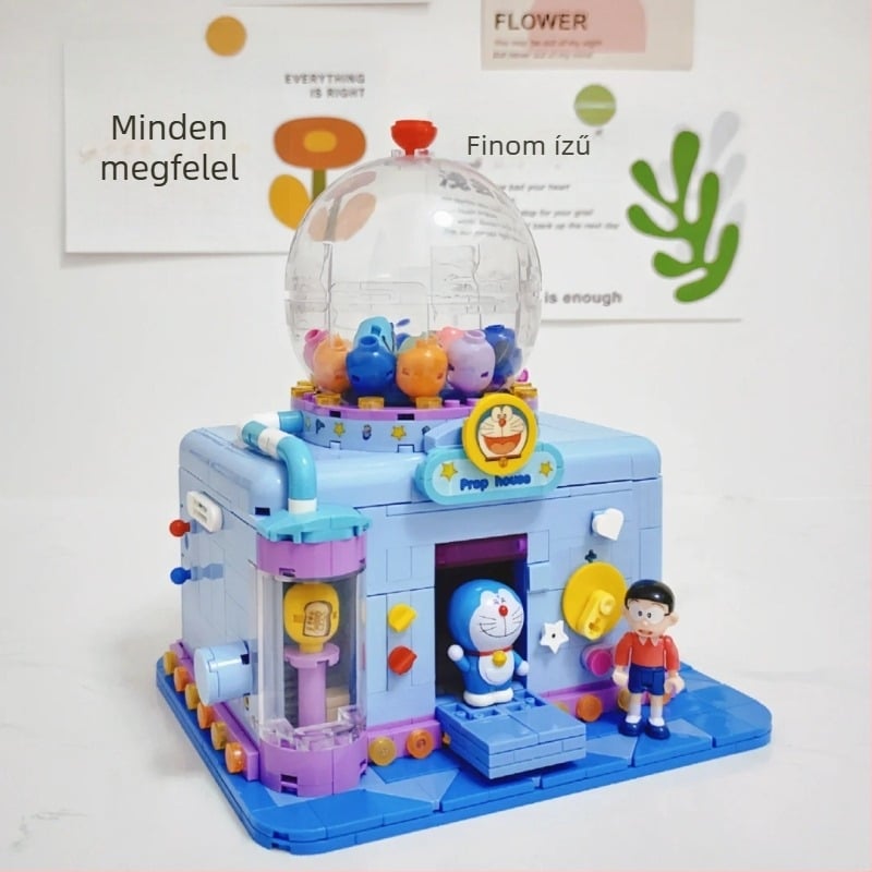 LEGO-kompatibil műanyag építőelemes készlet – Doraemon téma, 400–800 darab, akkumulátoros asztali dekoráció, DIY készlet 7–14 éveseknek
