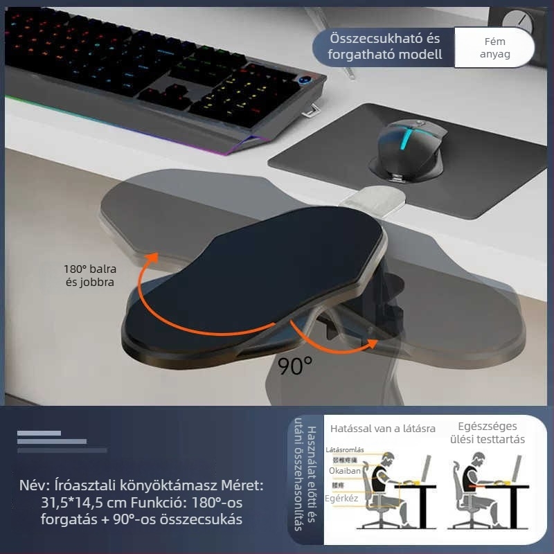 Irodai könyöktámasz — forgatható kartámasz, szilikon és textil, csúszásmentes, könnyen tisztítható