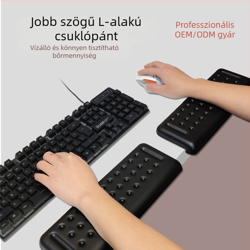 L-alakú asztali élhez illeszkedő bőrtámaszos egérpad, csuklótámasz, egy darabos dizájn, csúszásmentes