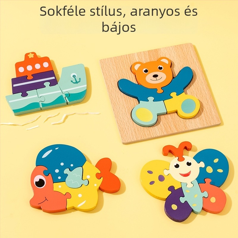 Fából készült 3D-s állatos puzzle gyerekeknek, testreszabható rajzok szerint, 4–6 éveseknek