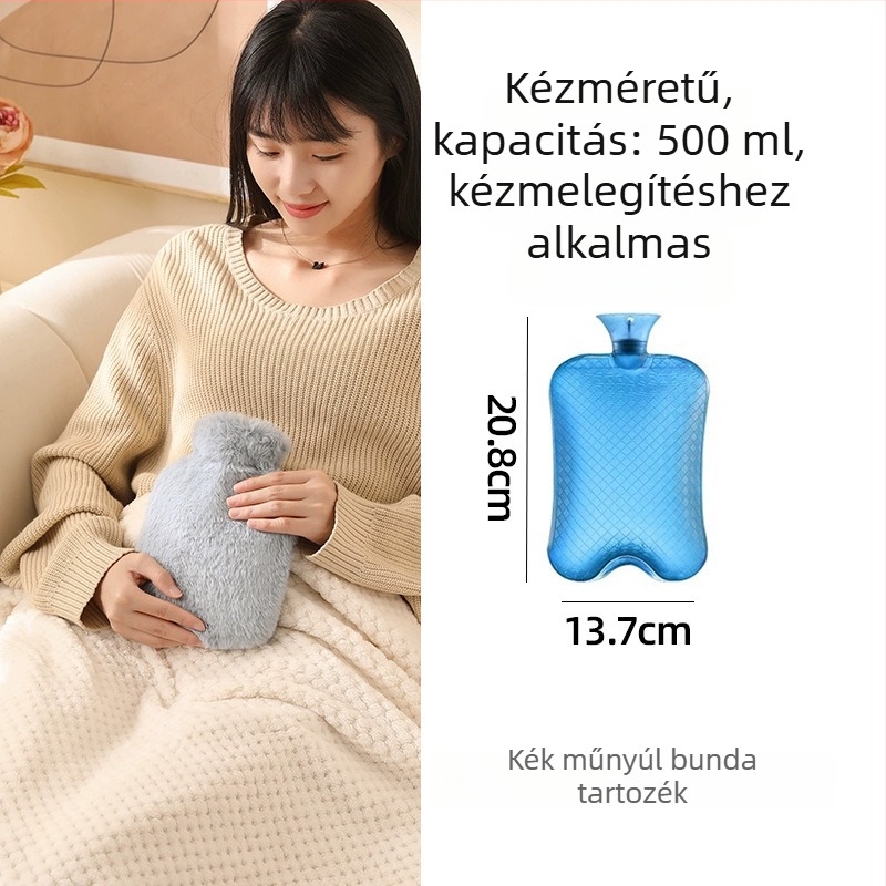 Vízfeltöltésű melegvizes palack, nagy kapacitású az ágy és a lábak melegítéséhez, fűtés víz befecskendezésével, márka Little Black Horse, anyag nagy sűrűségű PVC, tömeg 350 g