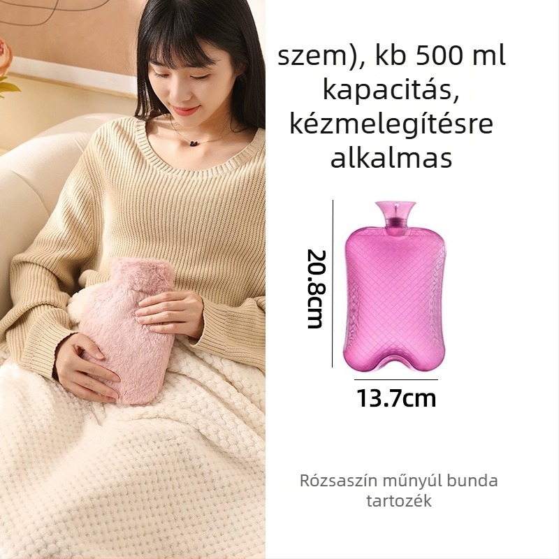 Vízfeltöltésű melegvizes palack, nagy kapacitású az ágy és a lábak melegítéséhez, fűtés víz befecskendezésével, márka Little Black Horse, anyag nagy sűrűségű PVC, tömeg 350 g