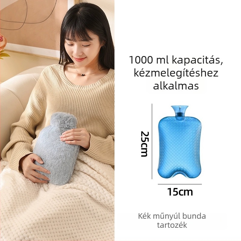 Vízfeltöltésű melegvizes palack, nagy kapacitású az ágy és a lábak melegítéséhez, fűtés víz befecskendezésével, márka Little Black Horse, anyag nagy sűrűségű PVC, tömeg 350 g
