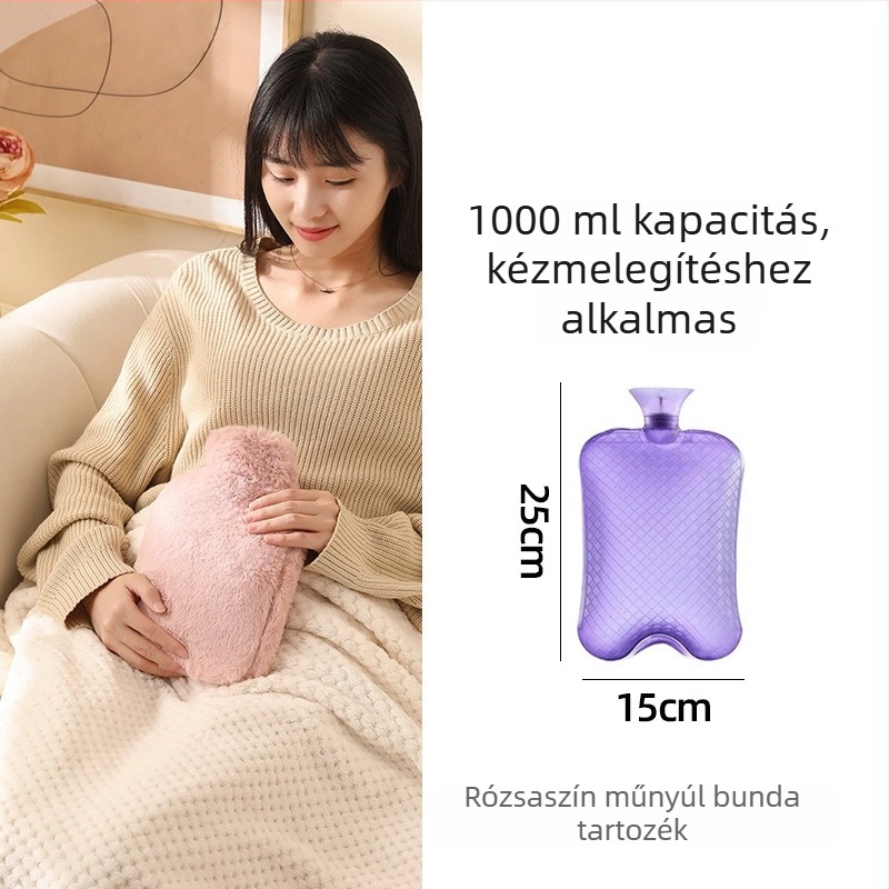 Vízfeltöltésű melegvizes palack, nagy kapacitású az ágy és a lábak melegítéséhez, fűtés víz befecskendezésével, márka Little Black Horse, anyag nagy sűrűségű PVC, tömeg 350 g