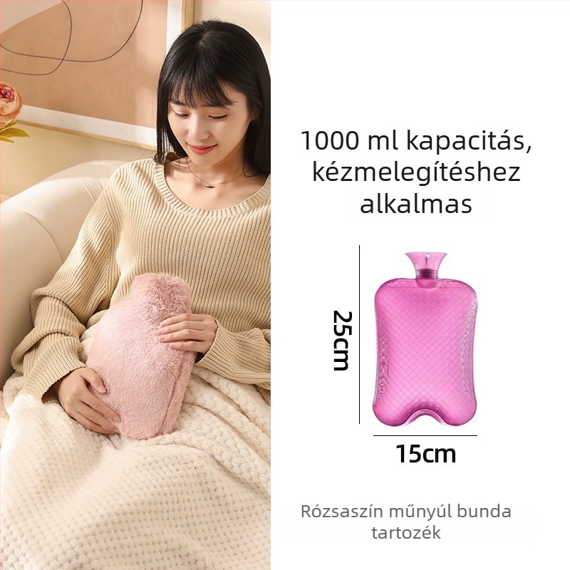 Vízfeltöltésű melegvizes palack, nagy kapacitású az ágy és a lábak melegítéséhez, fűtés víz befecskendezésével, márka Little Black Horse, anyag nagy sűrűségű PVC, tömeg 350 g