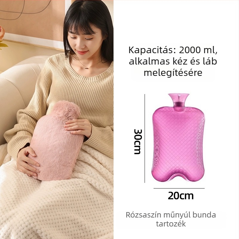 Vízfeltöltésű melegvizes palack, nagy kapacitású az ágy és a lábak melegítéséhez, fűtés víz befecskendezésével, márka Little Black Horse, anyag nagy sűrűségű PVC, tömeg 350 g