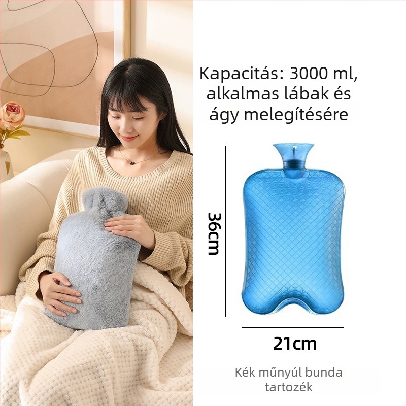 Vízfeltöltésű melegvizes palack, nagy kapacitású az ágy és a lábak melegítéséhez, fűtés víz befecskendezésével, márka Little Black Horse, anyag nagy sűrűségű PVC, tömeg 350 g