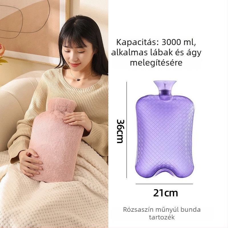 Vízfeltöltésű melegvizes palack, nagy kapacitású az ágy és a lábak melegítéséhez, fűtés víz befecskendezésével, márka Little Black Horse, anyag nagy sűrűségű PVC, tömeg 350 g