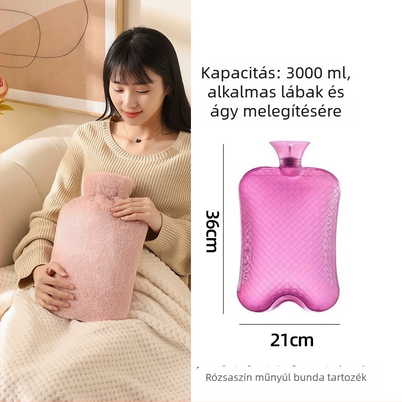 Vízfeltöltésű melegvizes palack, nagy kapacitású az ágy és a lábak melegítéséhez, fűtés víz befecskendezésével, márka Little Black Horse, anyag nagy sűrűségű PVC, tömeg 350 g