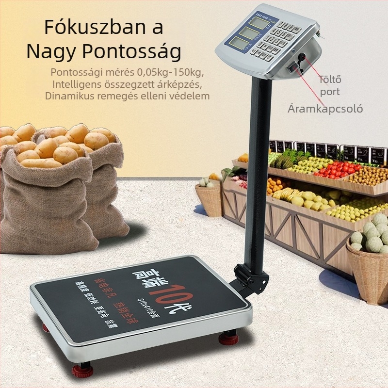 Shen xin kereskedelmi elektronikus mérleg, 150KG, nagy pontosságú mérés, elektronikus mérés, tápegység: ólomakkumulátor és hálózati csatlakozás, testreszabható