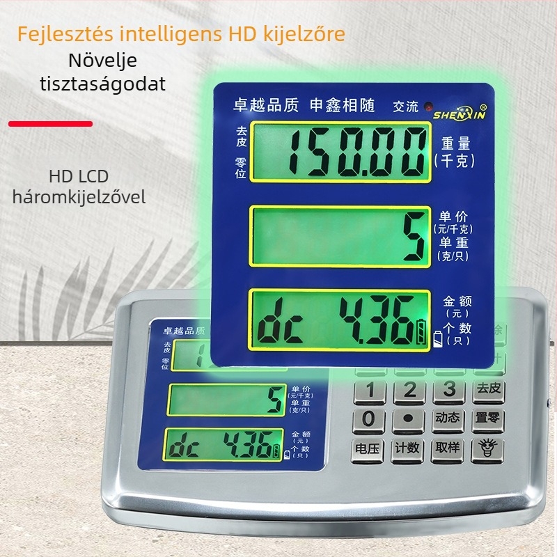 Shen xin kereskedelmi elektronikus mérleg, 150KG, nagy pontosságú mérés, elektronikus mérés, tápegység: ólomakkumulátor és hálózati csatlakozás, testreszabható