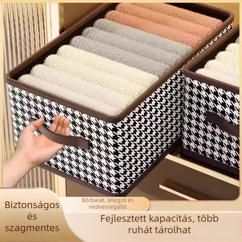 Ruhákhoz készült textiltároló doboz fiókos kivitelben, rácsos mintázat, fedél nélküli, halmozható, 18 literes kapacitás