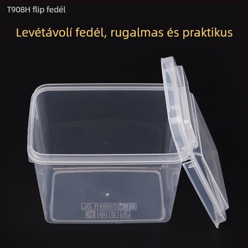 Téglalap alakú tárolóedény fedéllel, polipropilén, modell 909, 0,3 L kapacitás, porálló, egymásra tehető