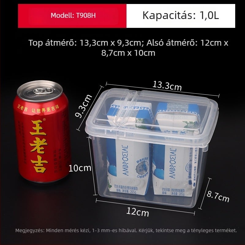 Téglalap alakú tárolóedény fedéllel, polipropilén, modell 909, 0,3 L kapacitás, porálló, egymásra tehető