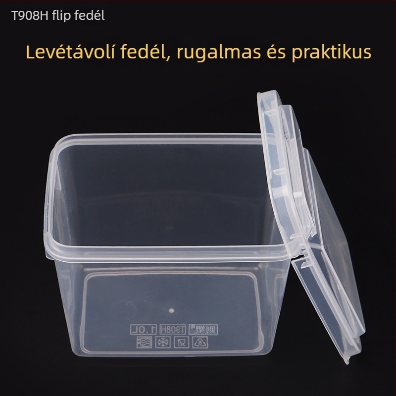 Téglalap alakú tárolóedény fedéllel, polipropilén, modell 909, 0,3 L kapacitás, porálló, egymásra tehető