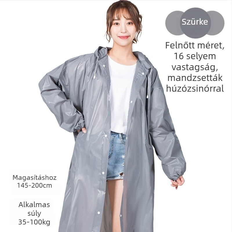 Egy személyes kapucnis esőponcsó, vastag PVC anyagból, túrázáshoz