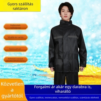Két részes esőkabát felnőtteknek, Oxford anyag, PVC vízálló réteg, anyagvastagság 23, alkalmas kerékpározáshoz és elektromos járművekhez