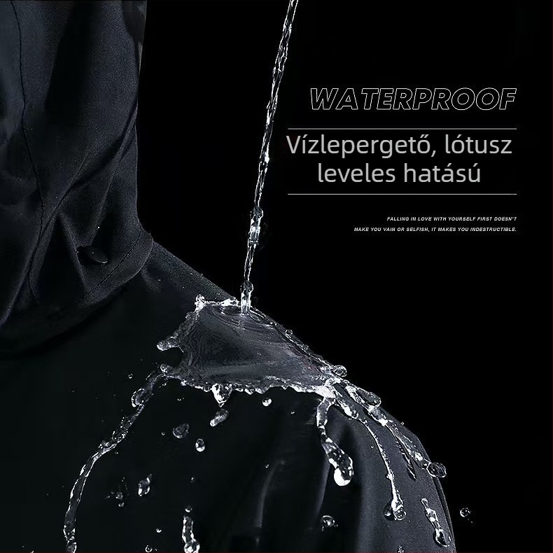 Két részes esőkabát felnőtteknek, Oxford anyag, PVC vízálló réteg, anyagvastagság 23, alkalmas kerékpározáshoz és elektromos járművekhez