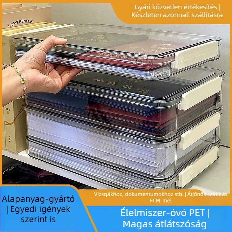 PET műanyag irodai tároló doboz, fedéllel, többszörösen tárolható, 1 L kapacitás, csíkos mintázat