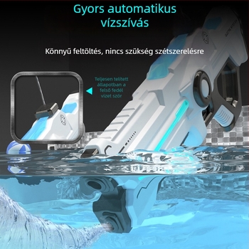 Elektromos vízipisztoly gyerekeknek automatikus vízfelvétellel, töltéssel és kilövésével, műanyag kivitel, 4-6 éveseknek
