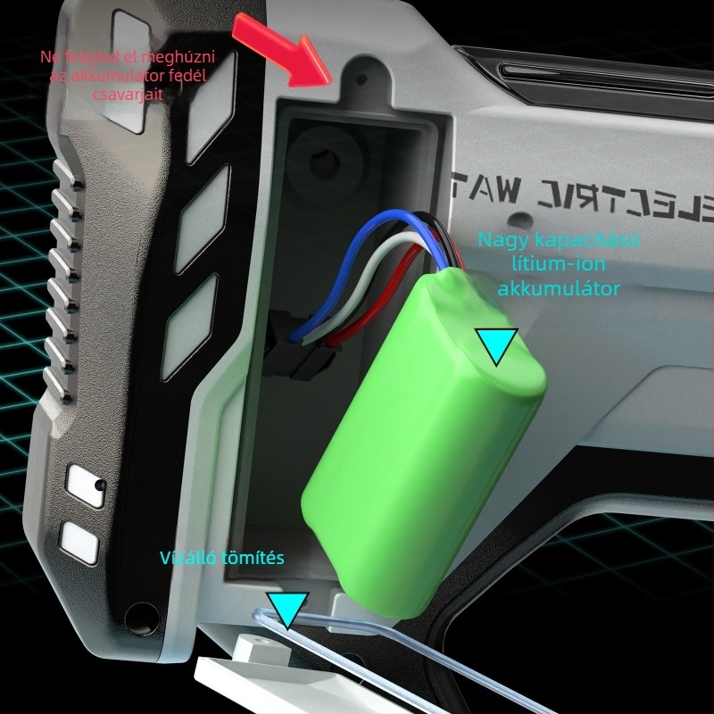 Elektromos vízipisztoly gyerekeknek automatikus vízfelvétellel, töltéssel és kilövésével, műanyag kivitel, 4-6 éveseknek