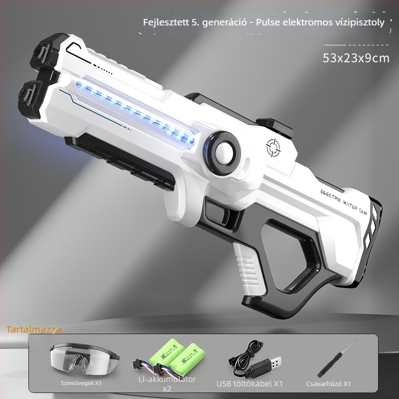 Elektromos vízipisztoly gyerekeknek automatikus vízfelvétellel, töltéssel és kilövésével, műanyag kivitel, 4-6 éveseknek