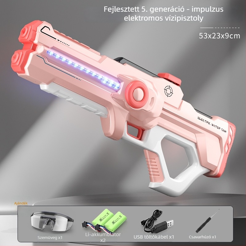 Elektromos vízipisztoly gyerekeknek automatikus vízfelvétellel, töltéssel és kilövésével, műanyag kivitel, 4-6 éveseknek