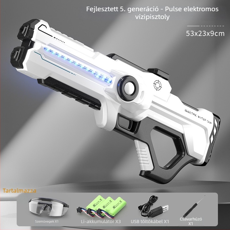 Elektromos vízipisztoly gyerekeknek automatikus vízfelvétellel, töltéssel és kilövésével, műanyag kivitel, 4-6 éveseknek