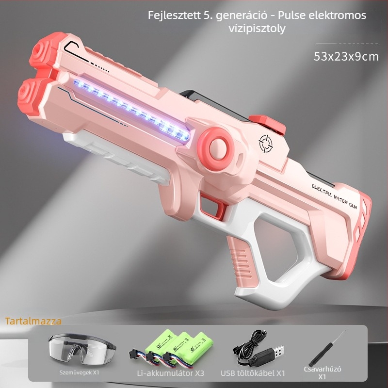 Elektromos vízipisztoly gyerekeknek automatikus vízfelvétellel, töltéssel és kilövésével, műanyag kivitel, 4-6 éveseknek