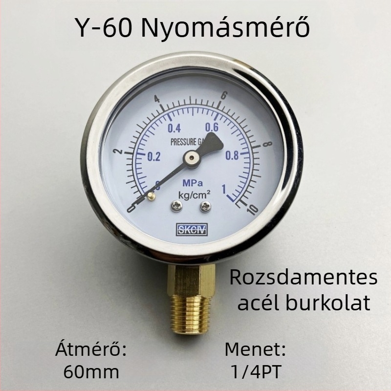 Y-60 vákuumnyomásmérő, mérési tartomány 0-60, pontosság 2,5, csatlakozás 1/4PT menet