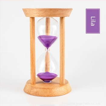 Háromoszlopos kerek homokóra, bükkfa, modern művészet stílus, félig kézi, félig mechanikus asztali dekor