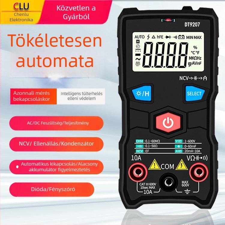 Digitális multiméter DT9207 (Automatikus mérési tartomány; DC 6-600V; AC 6-600V; Kapacitás 0-60µF)