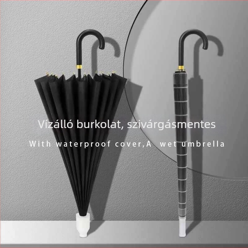 Férfi esernyő 24 bordával, automata nyitás, hosszú nyél golf stílus, 190t vízálló anyag, logó nyomtatás