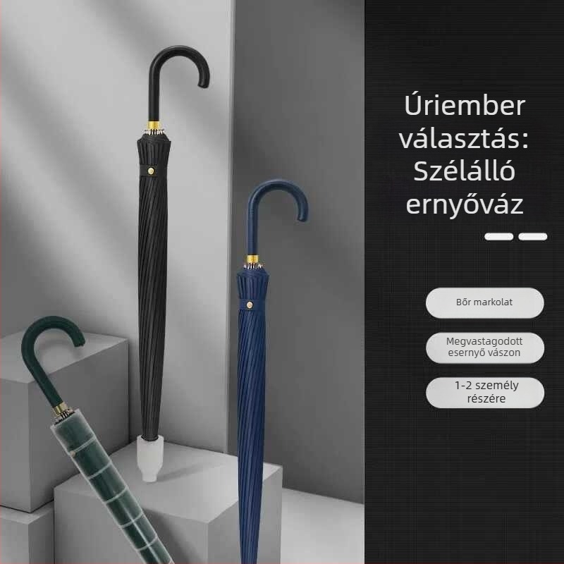 Férfi esernyő 24 bordával, automata nyitás, hosszú nyél golf stílus, 190t vízálló anyag, logó nyomtatás