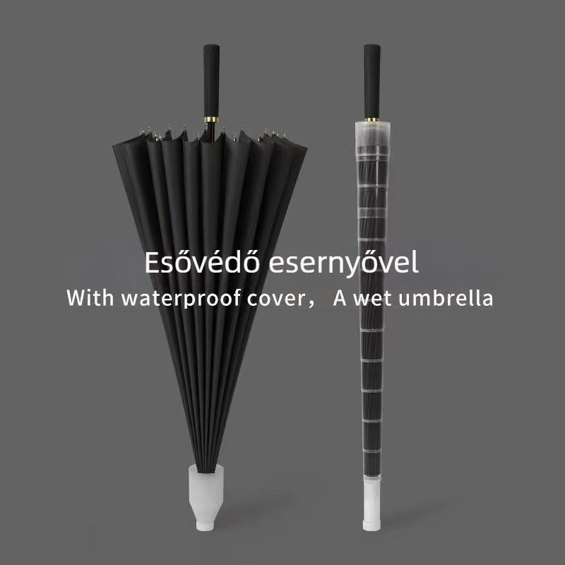 Férfi esernyő 24 bordával, automata nyitás, hosszú nyél golf stílus, 190t vízálló anyag, logó nyomtatás