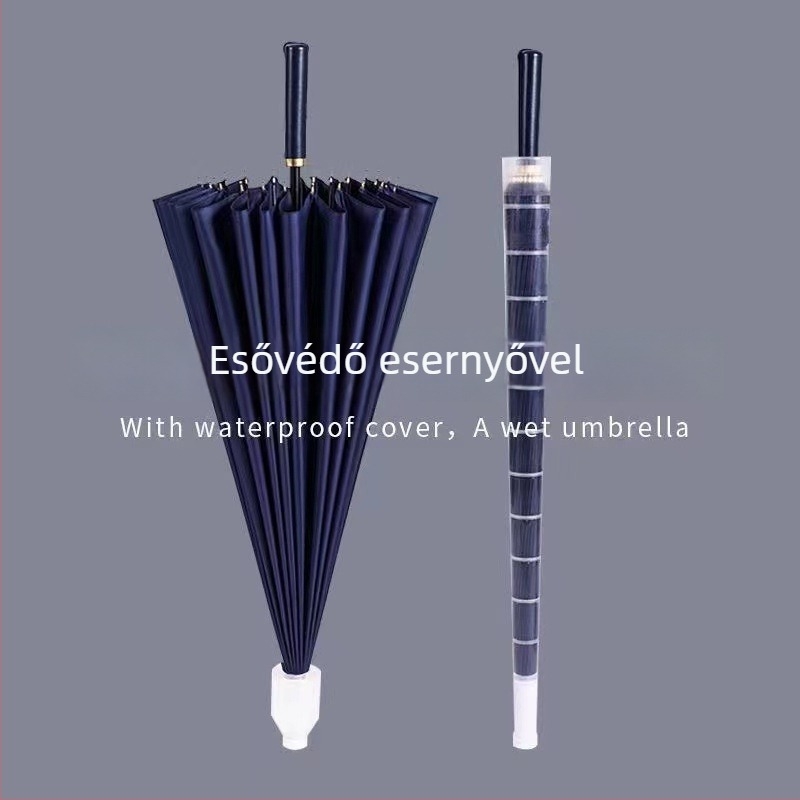 Férfi esernyő 24 bordával, automata nyitás, hosszú nyél golf stílus, 190t vízálló anyag, logó nyomtatás