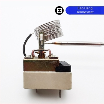 Forgókapcsolós termosztát elektromos sütőhöz, fritőzhöz és süteményes serpenyőhöz – mechanikus hőmérséklet-szabályozó, 35–350°C, 250V, M4-es szerelés