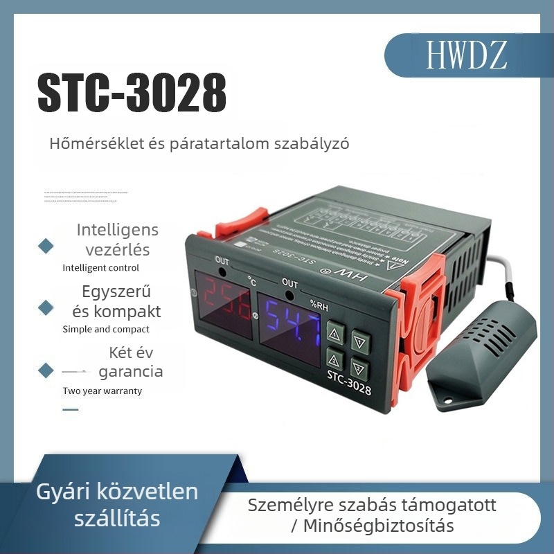 Digitális kijelzős hőmérséklet- és páratartalom-szabályozó, intelligens (Légmérés, Beépítés típusa: rögzített, Feszültség: 220/12/24 V)