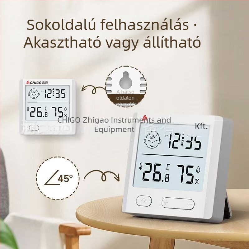 Digitális hőmérséklet- és páratartalommérő, modell ZG--8068, márka Chigo, DC5-24V, digitális kijelző, pontosság: 1
