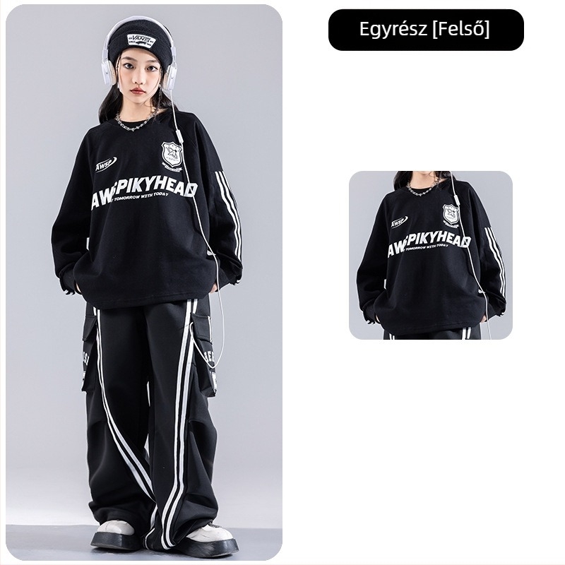Gyerekeknek szóló hip-hop tánc előadás ruhája edzésre, téli 2024 kollekció, puha kezelésű anyag, 80% poliészter pamut keverék, 3–8 éveseknek (100–140 cm)