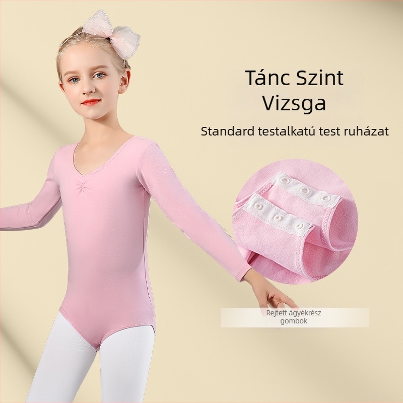 Gyerekeknek szóló táncruha, egyrészes rövid ujjú body balettre és modern táncra, Lycra-pamut anyag és pamuttal bélelt