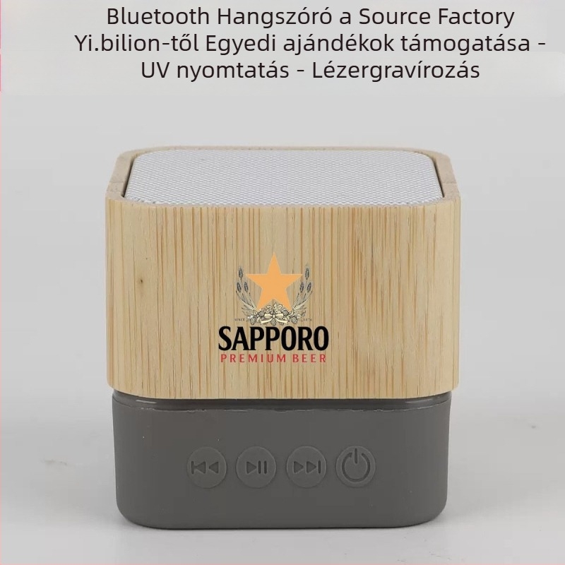 Gravírozott logóval rendelkező bambusz Bluetooth hangszóró, négyszögletes mini vezeték nélküli hangszóró — Bluetooth 5.3, 60 Hz–15 kHz, ≥85 dB SNR, 10 m hatótáv, 500–800 mAh beépített akkumulátor
