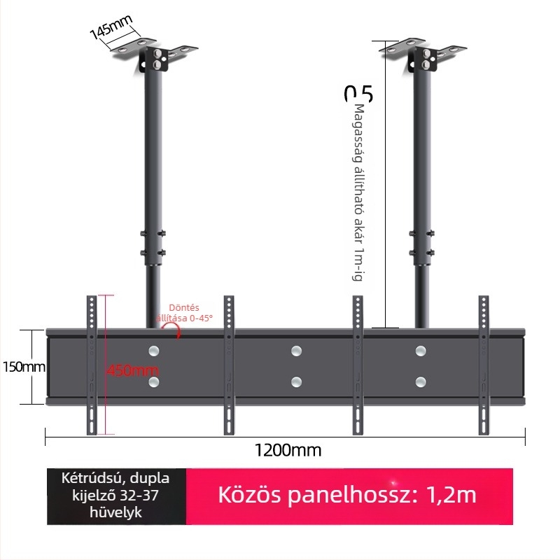 Mennyezeti TV-tartó többképernyős kijelzőkhöz, vas keret, falra szerelhető, 15 kg-ig terhelhető, univerzális mindent-in-egyben kiegészítő