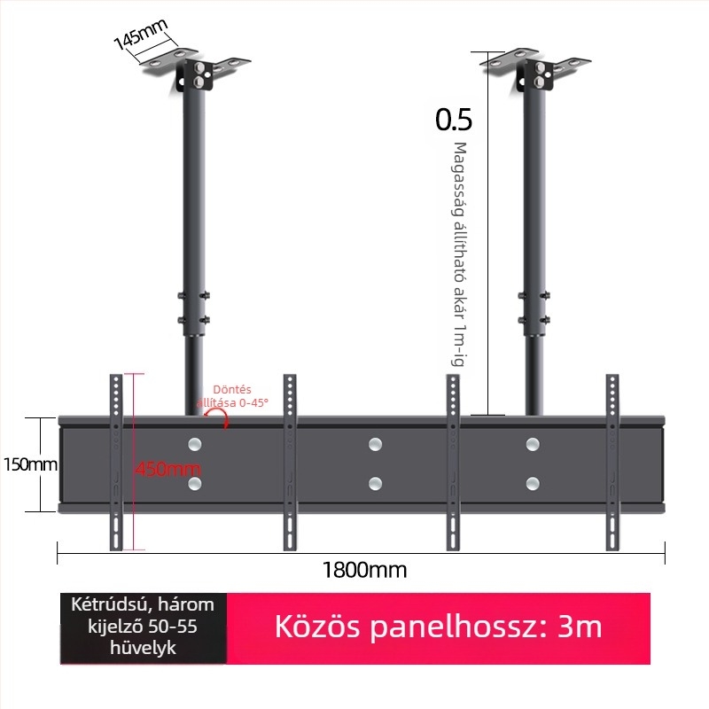 Mennyezeti TV-tartó többképernyős kijelzőkhöz, vas keret, falra szerelhető, 15 kg-ig terhelhető, univerzális mindent-in-egyben kiegészítő
