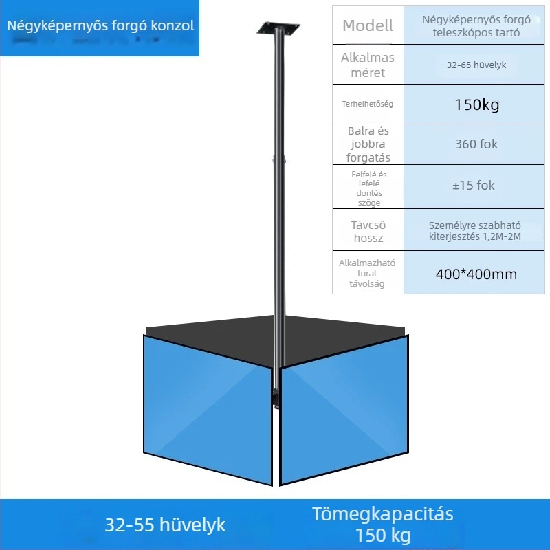Mennyezeti TV-tartó többképernyős kijelzőkhöz, vas keret, falra szerelhető, 15 kg-ig terhelhető, univerzális mindent-in-egyben kiegészítő