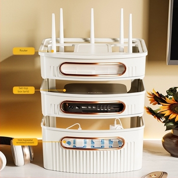 Router tároló doboz, 4 rétegű, asztali kivitel, műanyagból, iroda, hálószoba és nappali számára
