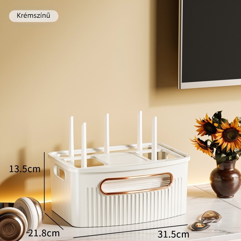 Router tároló doboz, 4 rétegű, asztali kivitel, műanyagból, iroda, hálószoba és nappali számára