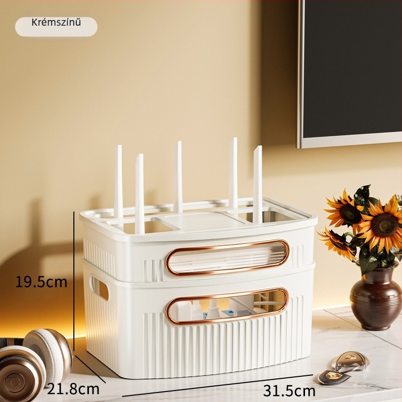 Router tároló doboz, 4 rétegű, asztali kivitel, műanyagból, iroda, hálószoba és nappali számára