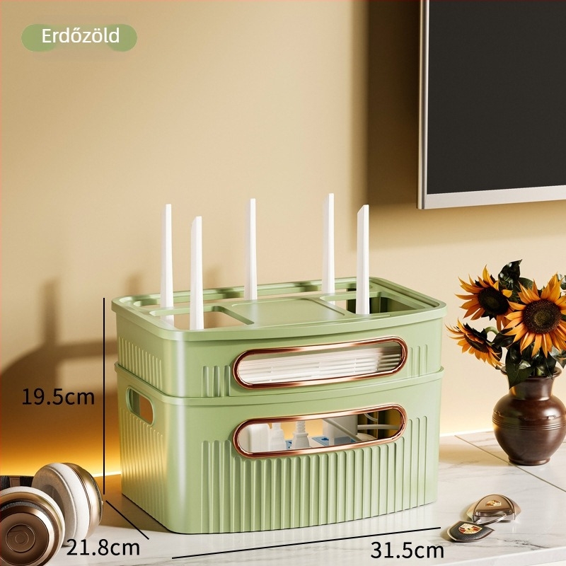 Router tároló doboz, 4 rétegű, asztali kivitel, műanyagból, iroda, hálószoba és nappali számára